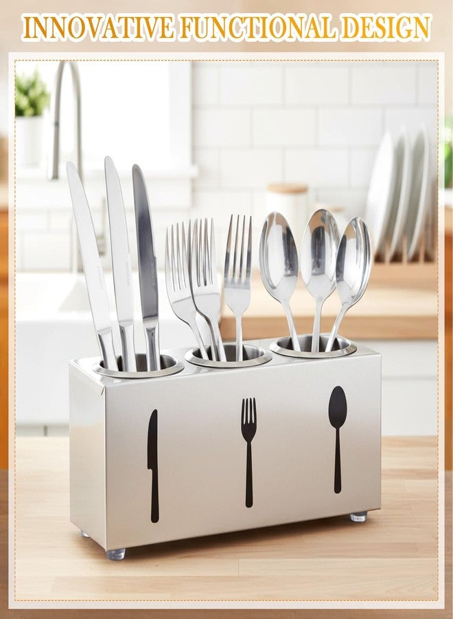 Otoolling Stainless Steel Cylinder Flatware Silverware Utensil Holder Organizer Spoon and Fork Storage Kitchen Tableware Storage for Cabinet Indoor Home Flatware Dining Room, 3 Perforated Cylinders - Image 5